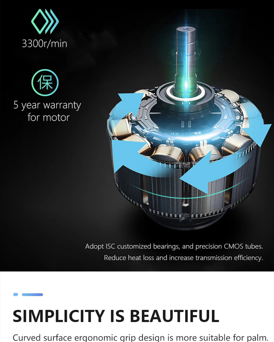 T-Series Muscle Massage Gun 12mm (1300–3300rpm)