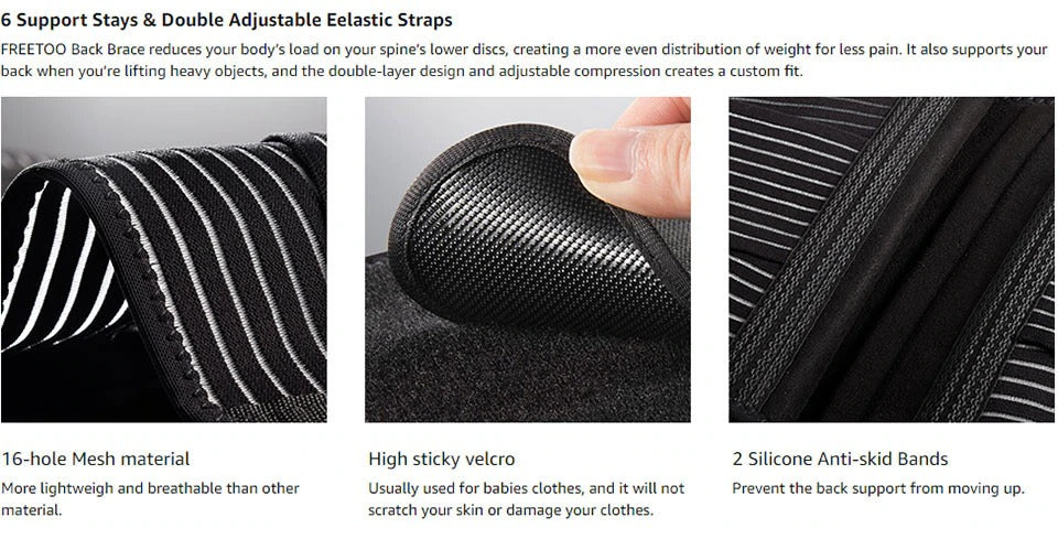 Lower Back Brace | 6 Stay Anti Skid Lumbar Support