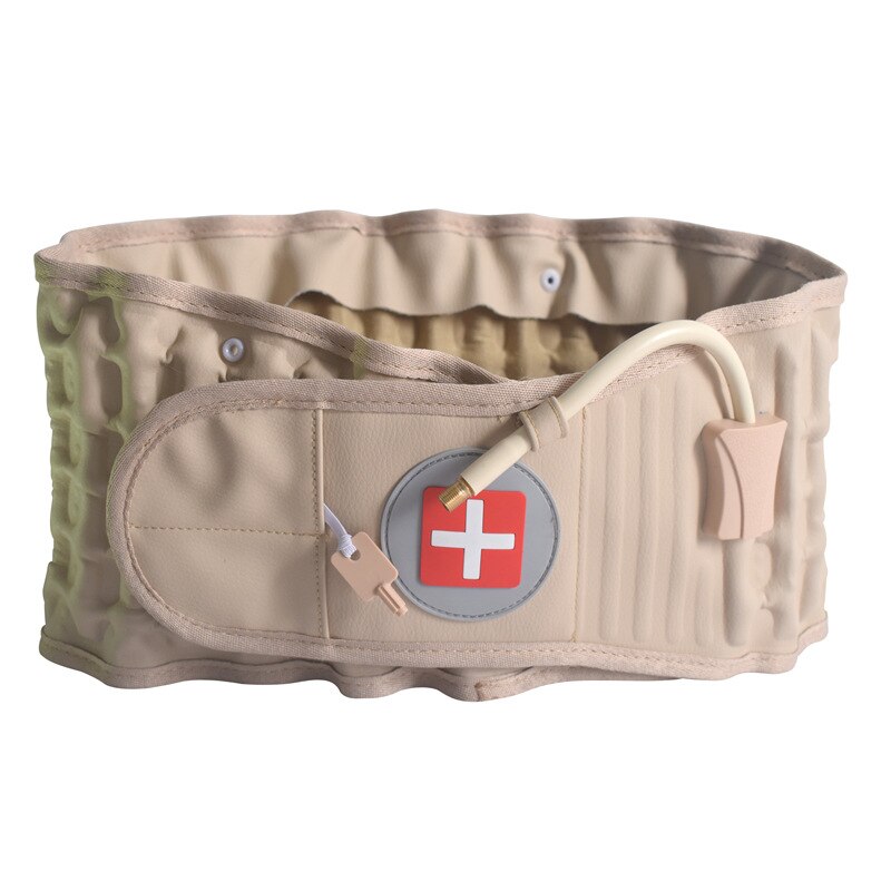 Decompression back belt in apricot, hero front view, showing inflatable air pillars and wide Velcro wrap that helps support lower-back comfort during daily tasks.