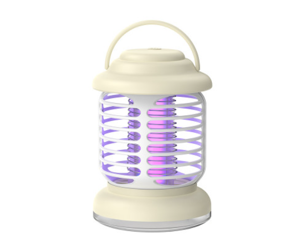 Rechargeable mosquito killer lamp with UV attraction and 3000V grid shown in hero view, highlighting night-light mode and USB-C port.