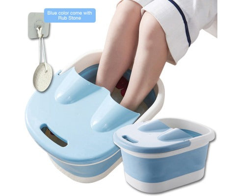 Foldable PP and TPE foot spa bucket in hero view, shown open with wide base and carry handles, designed for warm foot soaks at home.