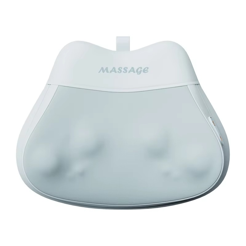 Heated shiatsu massage pillow in dark fabric shown from front angle for neck back and shoulder support with gentle warmth.