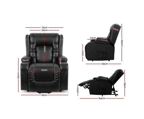 Lift Assist Heated Massage Recliner Chair | Black