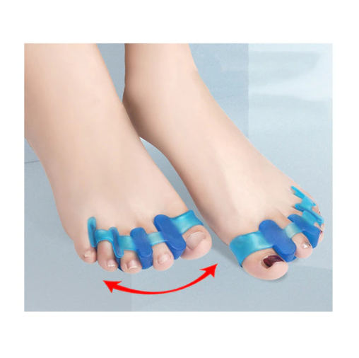 Soft SEBS gel toe separators in front view showing toe-splitting design and cushioned base that helps support forefoot alignment for daily comfort.