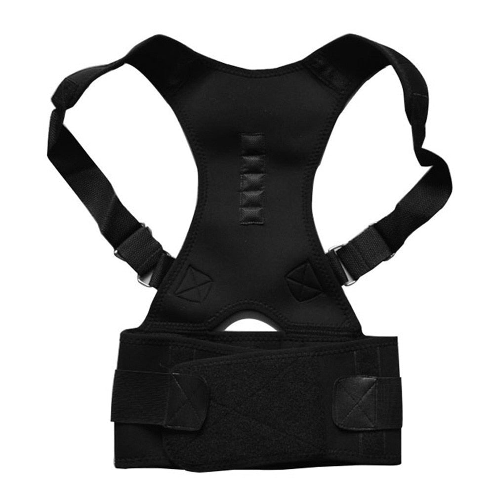 Magnetic posture corrector, hero view, unisex fit with 12 static magnets and adjustable straps that help support upper-back and shoulder alignment.