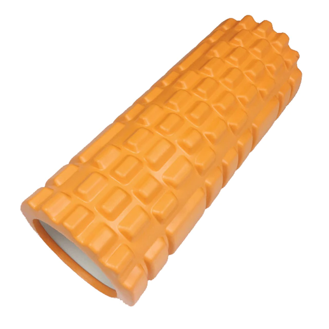 Orange foam roller with textured surface on a white background