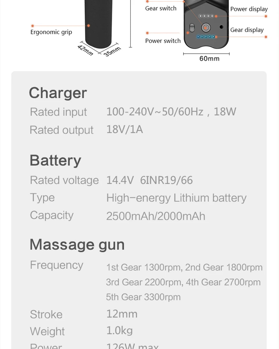 T-Series Muscle Massage Gun 12mm (1300–3300rpm)