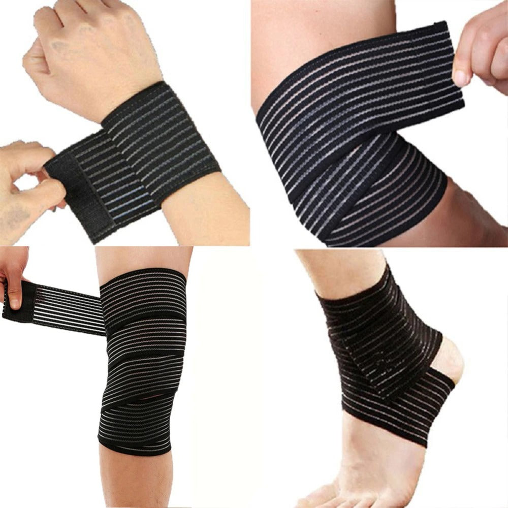 High elasticity compression bandage, hero view, breathable cotton blend with hook-and-loop closure for adjustable support across wrist, knee, calf, or thigh.