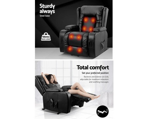Lift Assist Heated Massage Recliner Chair | Black