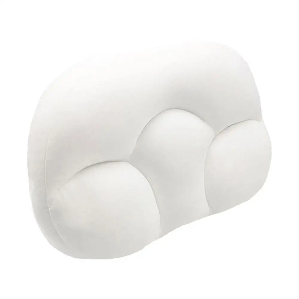 3D cloud neck sleep pillow front view showing ergonomic contour design and breathable cotton cover that helps support cervical alignment.