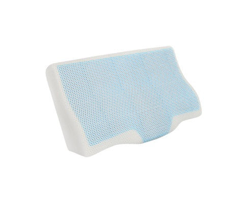 Memory foam contour pillow in hero view showing dual-height edges and a cooling gel surface with a removable breathable cover for neck support.