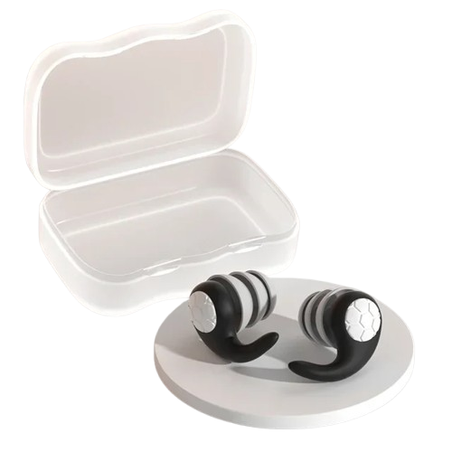 Calming sleep noise cancelling silicone earplugs in a front hero view, showing the soft triple-layer design for comfortable night-time wear.